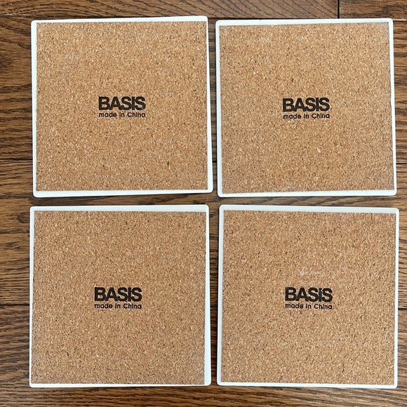NWOB Set of 4 BASIS Ceramic Spooky Goth Decor Tiles Drink Coasters Cork Backing - Picture 2 of 7